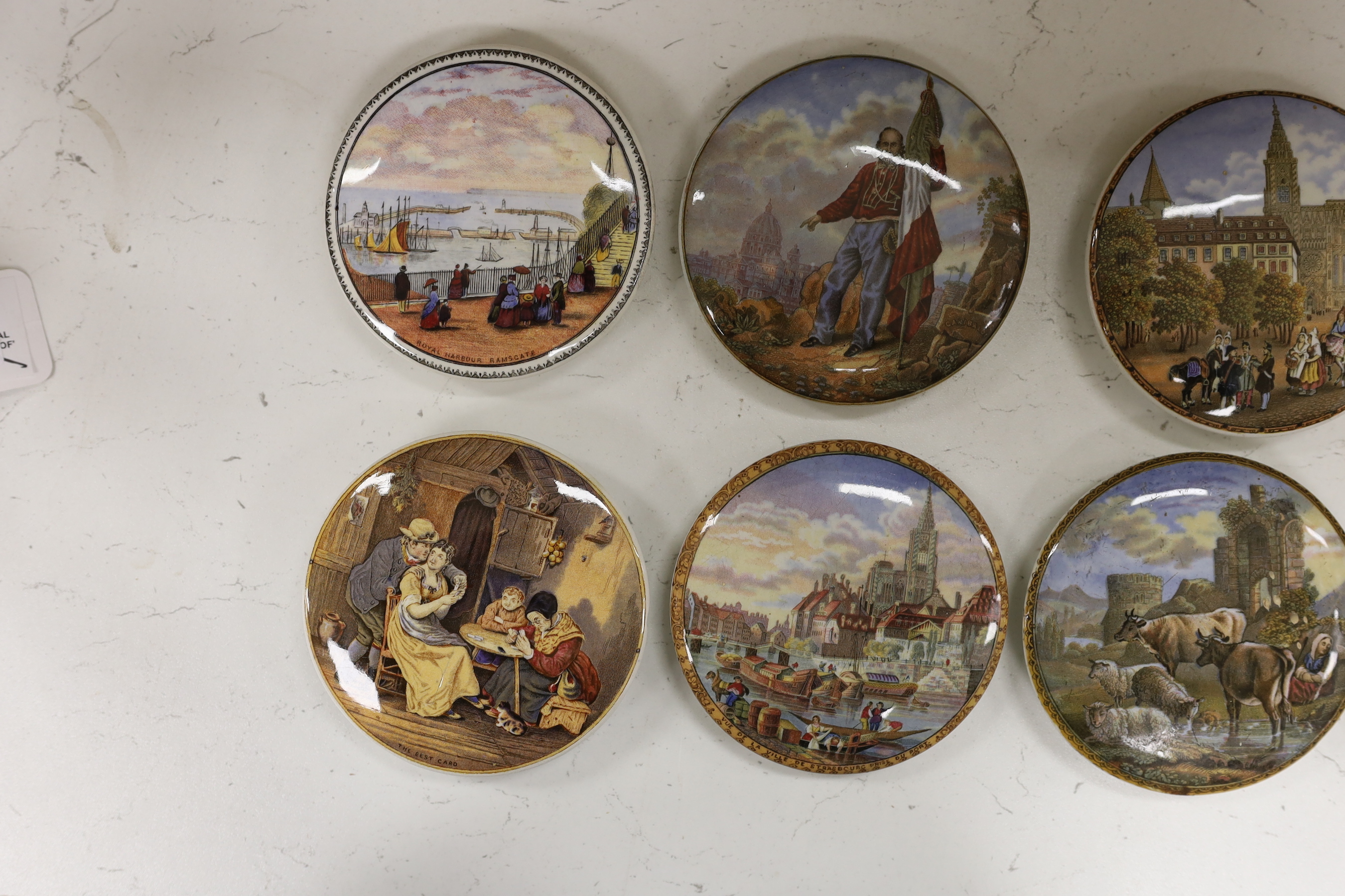 Nine assorted Victorian pot lids